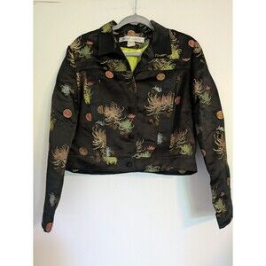 Vintage silk blend satin jacket Asian embroidery black 8 Night Lights